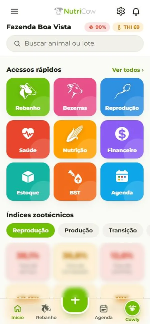 Painel inicial do NutriCow